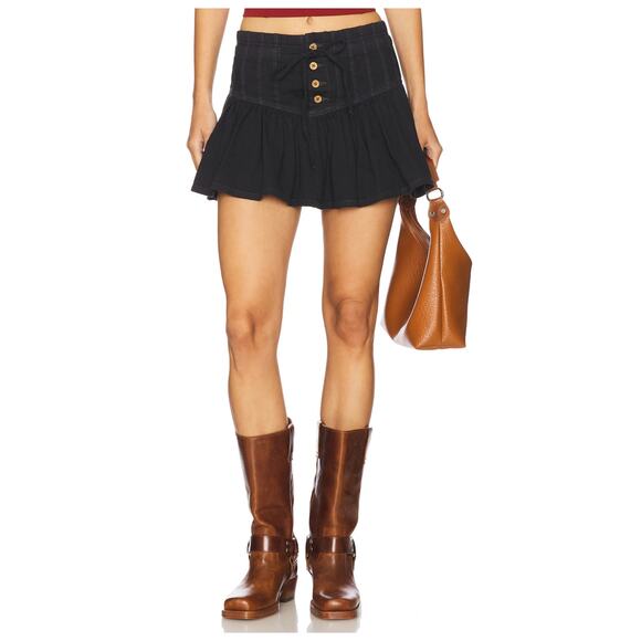 Free People Roselle Drawstring Denim Miniskirt Size Large - Picture 1 of 11